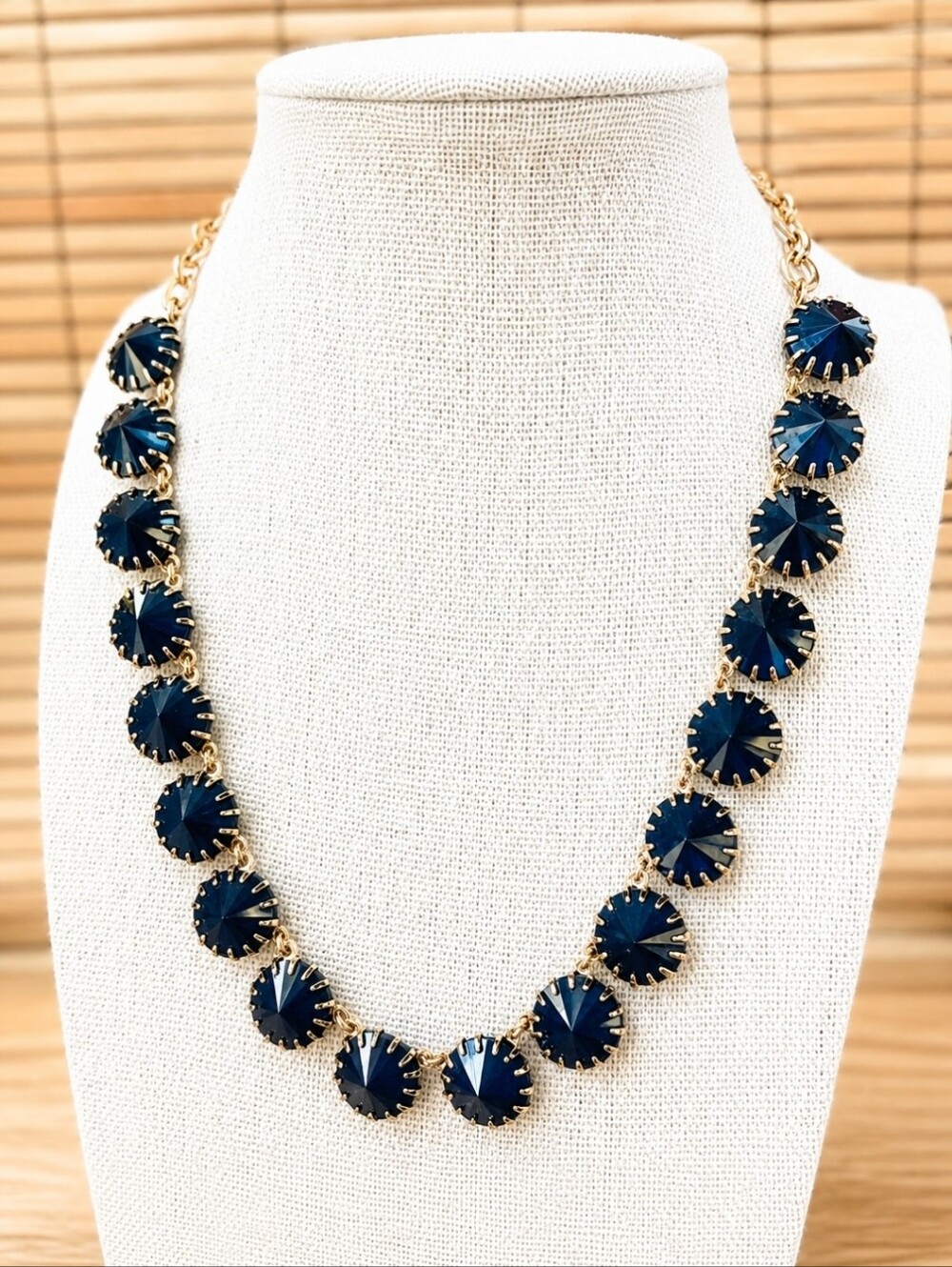 J. Crew Venus Flytrap Fly Trap Claw Prong Rivoli Pointed Stones Navy Necklace